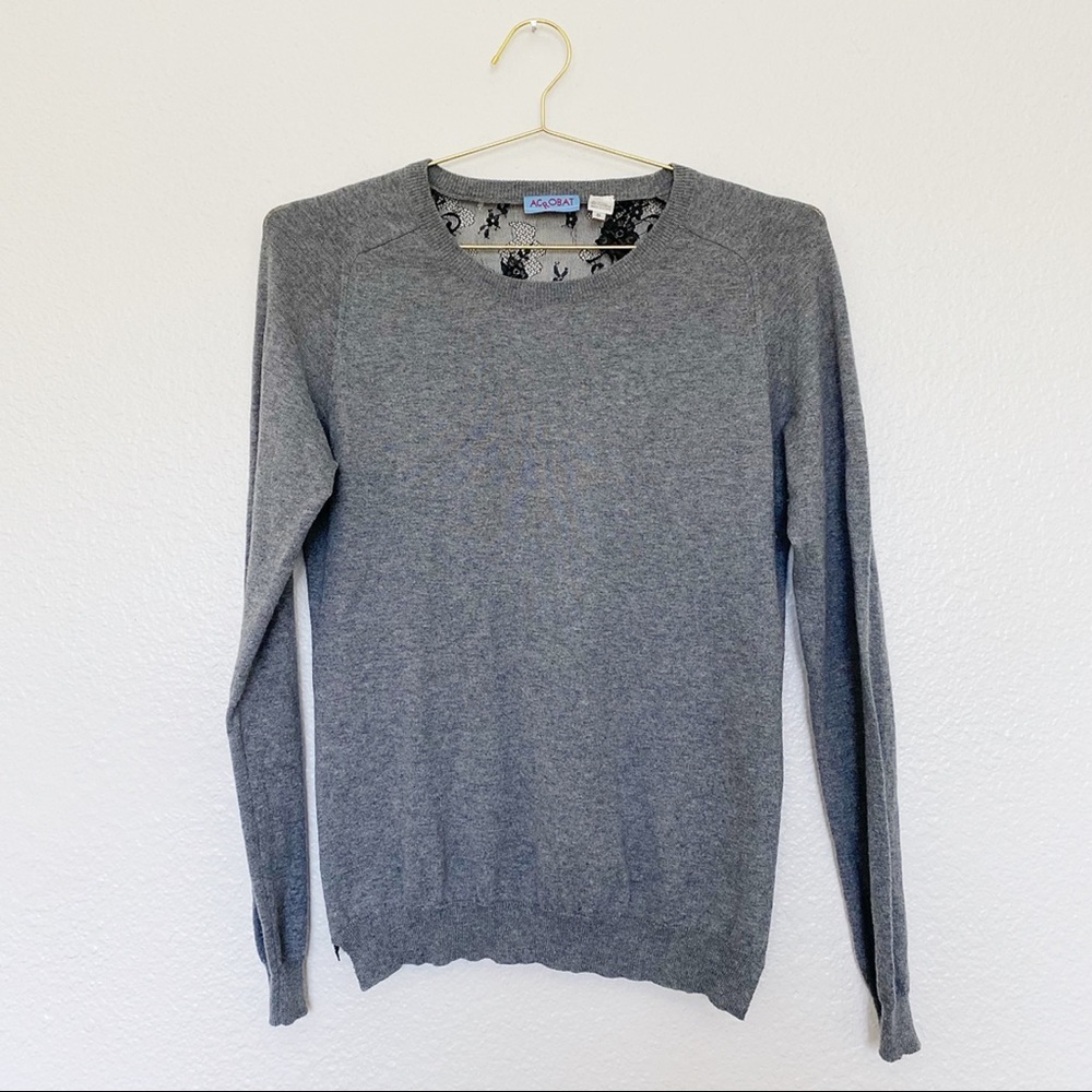 ACROBAT Cashmere Black Lace Back Sweater in Gray SZ S